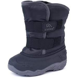 ICEFACE Snow Boots for Kid Winter Boots Waterproof Outdoor Warm Faux Fur Lined boot for Toddler/Little Boys and Girls 10 Little Kid Black