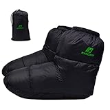 RANDDER Down Booties Warm Socks for Men & Women - Ultralight Sleeping Sock for Camp, Backpacking - Soft & Cozy Camping Sleeping Bag Tent Down Slippers Foot Warmer(Black/Medium)