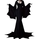 YOGFIT Costumes for Morticia Long Black Gothic Bat Sleeve Dress Halloween Cosplay Costumes for Women