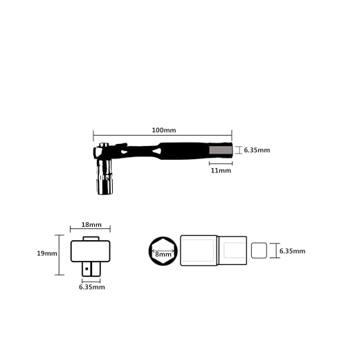 Clé à douille cliquet 8mm WL-06 interface 1/4 pour écrous M5