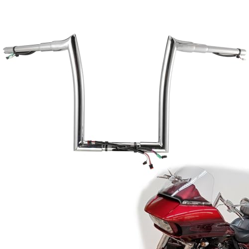 TIGERSGATE PRE-WIRED 14" Rise 1.5" Fat Road Glide Meathook Ape Hangers Handlebar for 2015 Harley Road Glide, Road Glide Special & Road Glide Ultra, Road Glide Custom Models, Chrome