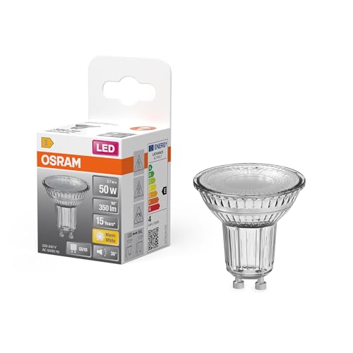 Osram LED-Spot Star PAR16 Reflektor, 2700 K warmweiß, 3,7 W, GU10, 36°, 350 lm, klar, für Spotbeleuchtung, Akzentlicht, Vitrinen, 15.000h