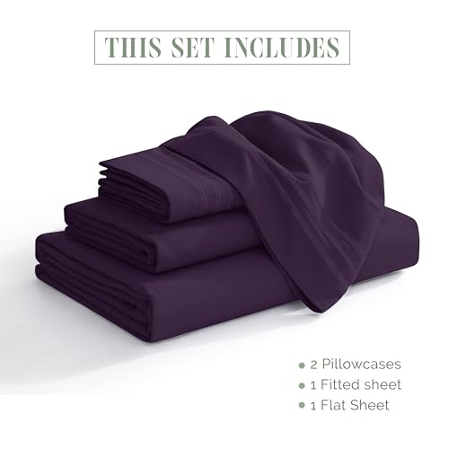 Elegant Comfort Luxury 1500 Premium Hotel Quality Microfiber 4-Piece Sheet Set - Soft, All Around Elastic 18-24 Inches Deep Fitted Sheet - Extra Deep Pocket Sheets, Queen, Eggplant-Purple