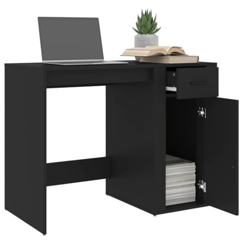 Poste de travail informatique compact noir 100 cm avec armoire de rangement