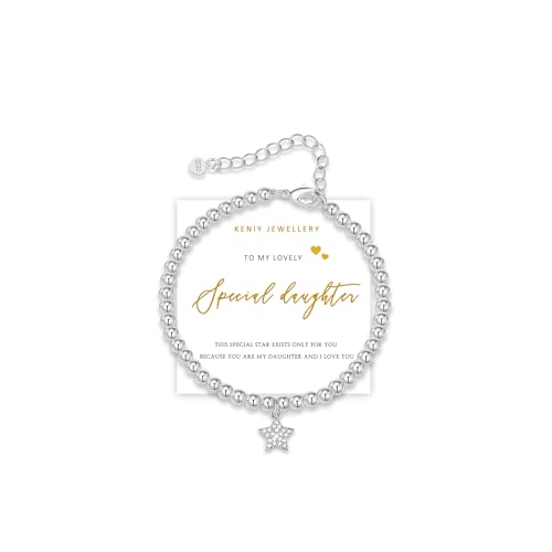 KENIY Special Daughter Bracelet Adjustable Silver Bracelet for Women with S925 Sterling Silver Star pendant mother and daughter gifts | Jewellery Gifts for Women (One Size)