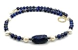 Longitud 47 cm Collar de Lapislázuli y Perlas Blancas, Joyas Artesanales de Piedras Naturales, Estilo Contemporaneo, Regalo para Mujer