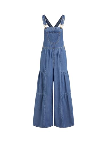 CIDER Flowy Denim Overalls for Women Wide Leg Adjustable Strap