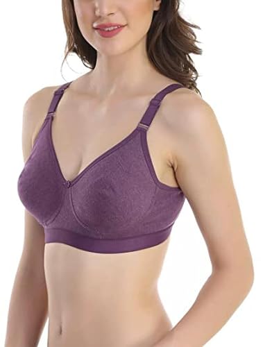 Image of SKDREAMS Blue & Brown & Purple-32D Cotton Blend Seamless Non Padded Non-Wired Full Coverage Pack of 3 Women T-Shirt Bra Combo