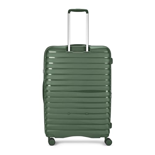 Image of Skybags Large Polypropylene Float Max Check-in Trolley Bag -, 76cms | Premium Hard-Sided Luggage for Travel with Smooth 8 Wheels Double Spinner & Flushed TSA Lock - Green