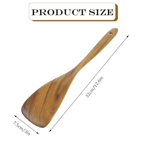 Yuanchu 2-Piece Wooden Turner Set, 12.6 Inches Long Handle Teak Spatulas for Cooking Essential Kitchen Utensils and Non-Stick Cookware - Image 3