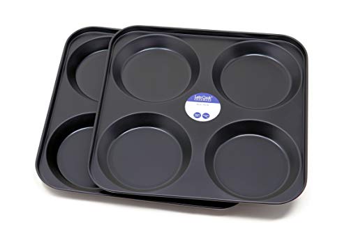 Lets Cook Cookware - 4 Cup Large Yorkshire Pudding Oven Trays Twin Pack (Set of 2) Non Stick British Made