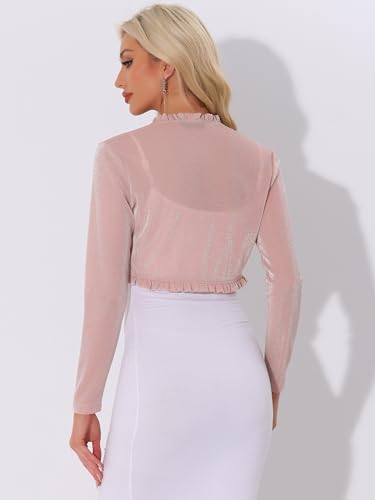 Image of Allegra K Party Shrugs for Women's Long Sleeve Glitter Crop Ruffle Bolero Shrug