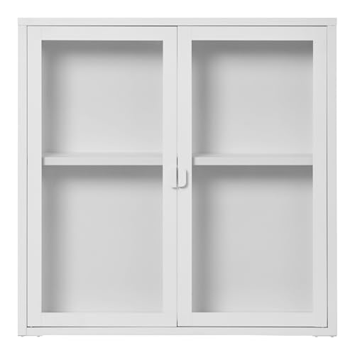 House Nordic Vitrina Colgante con 2 Puertas de Cristal, Acero Blanco, 80 x 18 x 80 cm