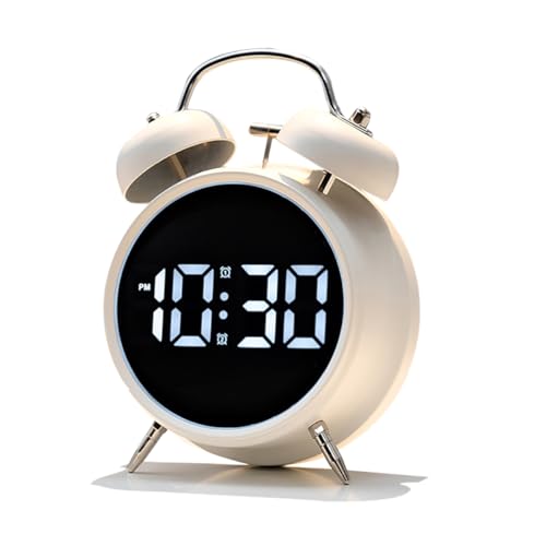 joujong Extra Loud Alarm Clock for Heavy Sleepers Adults, Teens,Kids,Cute Retro Metal,Old Fashioned with Twin Bells,Battery Operated or Plug in,Small Digital Desk Clock