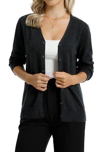 Image of QUALFORT Women's 100% Cotton Lightweight Cardigans Long Sleeve Knitted Button Down Sweater
