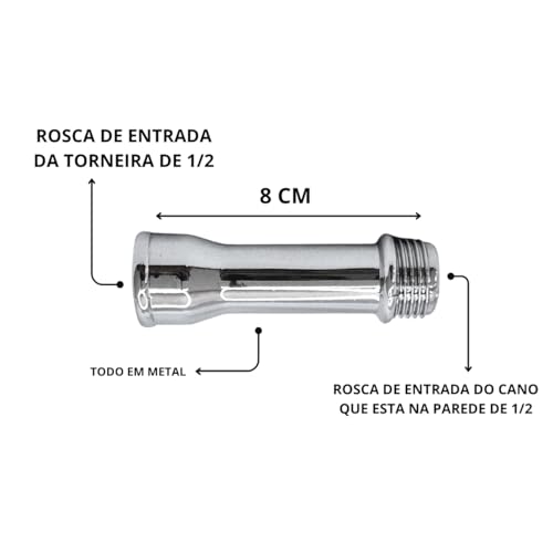 Kit Extensor Prolongador Alongador 4Cm 6Cm 8Cm Torneira 1/2 (Cromado)