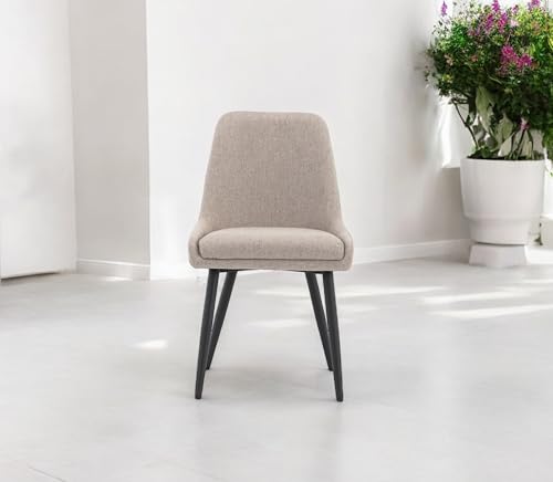 Image of Finch Fox Morris Glam Comfortable Fabric Upholstered Padded Living Room Side Dining Chair for Cafeteria Bedroom, Restaurents, Home, Office with Black Metal Legs in Beige Color (Set of 2)