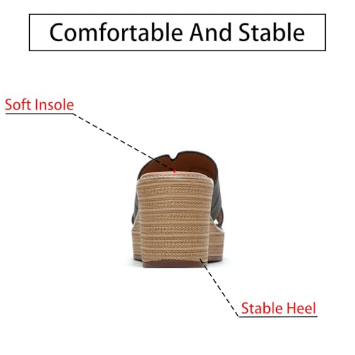 Women's Soft Leather Breathable Wedge Sandals Simple Round Open Toe Summer Non-Slip Comfortable Slip On Platform Bohemian Slide Sandals for Casual Daily House Beach Slippers3