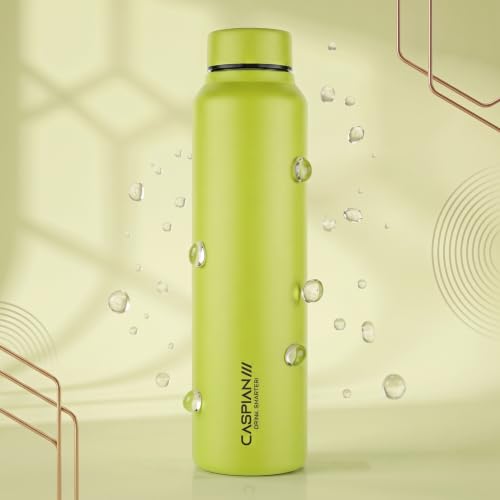 Image of CASPIAN / / / Astra Stainless Steel Water Bottle 1 litre (1000 ml) | Single Wall, Leakproof & BPA-Free | Reusable Metal Bottle for Fridge, Home, Office, Gym, School & Travel, Lime, Pack of 1