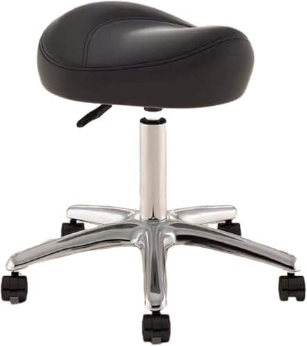 Image of Adjustable Height Saddle Stool - 360 Swivel Rolling Chair with PU Wheels & Metal Base - for Dental Hygienists(Black)