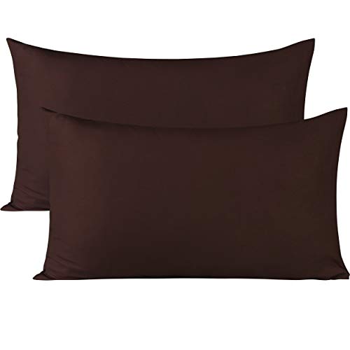 Image of Soft Pillow Covers 16 x 25 Inches - Egyptian Cotton 600 Thread Count Set of 2 Pillow Cover Set Envelope Closure Hotel Quality Pillowcase - Chocolate