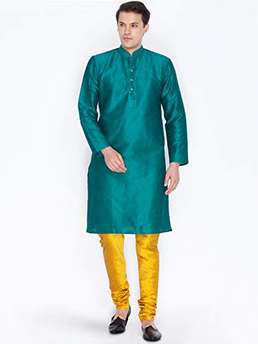 Image of VASTRAMAY VM Mens Silk Blend Kurta Pyjama Set - Classic Ethnic Attire for Timeless Style and Cultural Celebrations | Soft Comfortable Solid Full Sleeves Kurta and Churidar Pyjama Set