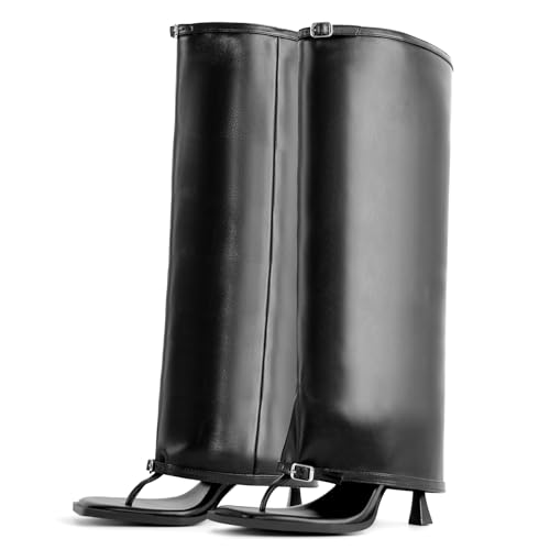 Richealnana Women's Open Toe Boots Flip Flop Fold Over Knee High Sandals Stiletto High Heel