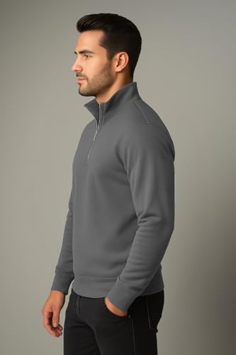 Image of Half Zipper Solid Sweatshirt for Men