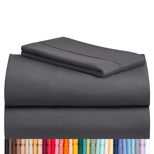 Image of LuxClub 3 PC Twin Sheet Set, Deep Pockets Wrinkle Free Cooling Bed Sheets Hotel Bedding for Women, Men, Kids & Teens, Includes 1 Fitted Sheet, 1 Flat Sheet and 1 Pillowcase-Silky Soft Dark Grey