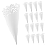 Ciieeo 40 Piezas Conos de Papel Calados para Confeti Boda Conos para Pétalos con Diseño Encaje Blanco Decoración Romántica para Fiestas Cumpleaños