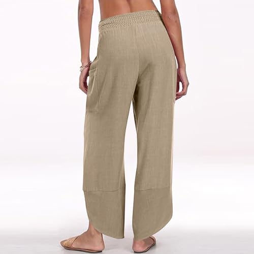Wide Leg Palazzo Capri Pants for Women High Waisted Summer Casual Linen Capris Flowy Cropped Beach Work Trousers4