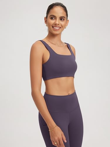 Image of ODODOS Square Neck Sports Bra for Women Wirefree Non Padded Yoga Tank Workout Crop Tops, Dark Purple, Medium