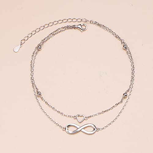 Daochong Infinity Heart Anklet For Women S925 Sterling Silver Adjustable Foot Plus Ankle Bracelet #TOP4