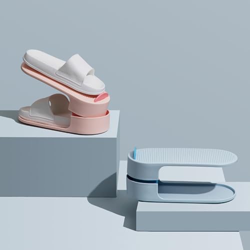 Zapatero y soporte ajustable de zapatos de doble capa azul en plástico PP resistente 6