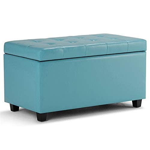 Simplihome Cosmopolitan 34 Inch Wide Rectangle Lift Top Storage Ottoman In Upholstered Soft Blue Tufted Faux Leather, Footrest Stool, Coffee Table For The Living Room, Bedroom And Kids Room #TOP6
