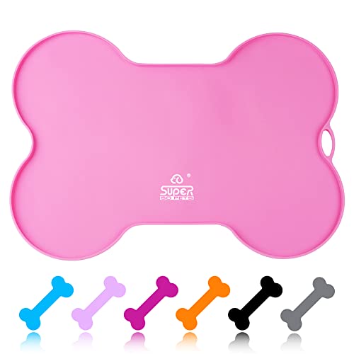 Super Design Dog Food Mat Dog Bowl Mat for Food and Water Silicone Non Spill Cat Feeding Mat Puppy Placemat Waterproof 205 x 145 Pink