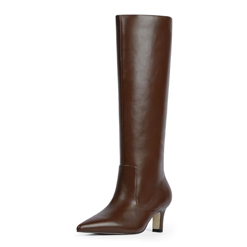 Easyfox Knee High Boots for Women Pointed Toe Kitten Heel Tall Boots | Side Zipper,Insole Cushioning Foam Tall boots,Fall Winter Fashion Dress Boots,Evening Bridal office Long Boots