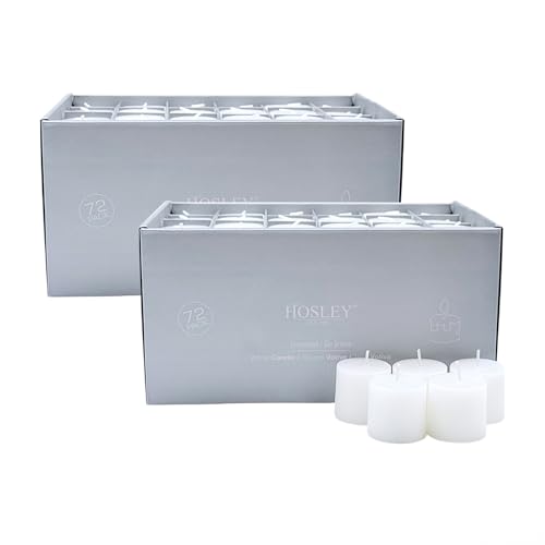 Image of Hosley Set of 144 Unscented White Votive Candles - Bulk Pack, Clean-Burning, Long-Lasting 10-12 Hour Burn Time - Ideal for Weddings, Home Decor, Spa, and Events