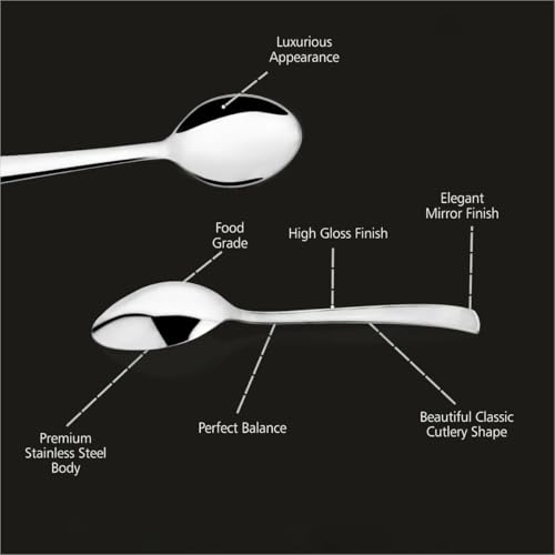 Image of Stainless Steel Spoons Set, Premium Dinner Spoons for Home & Kitchen, Luxury Dining Tableware Cutlery Set Gift for House Warming, Silver Imperial Design (12-Baby Imp Spoon)