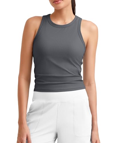 Image of G4Free Workout Tank Tops for Women Slim Fitted Racerback Ribbed Athletic Gym Yoga Tanks Summer Casual