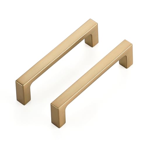 Image of Ravinte Champagne Bronze Kitchen Square Cabinet Handles 3-1 /2 Inch 20 Pack | Modern Slim Style, Solid Zinc, Square Design, Screws Included, Easy Installation, for Kitchen Drawers & Cupboards