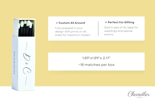 Custom Matchboxes - Set of 10 - Personalized - 2" Inch Long - Colorful Matchsticks - Weddings – Wedding Favor - Matchboxes, Custom Matchbox (2" Matchsticks, Wedding Design #4)