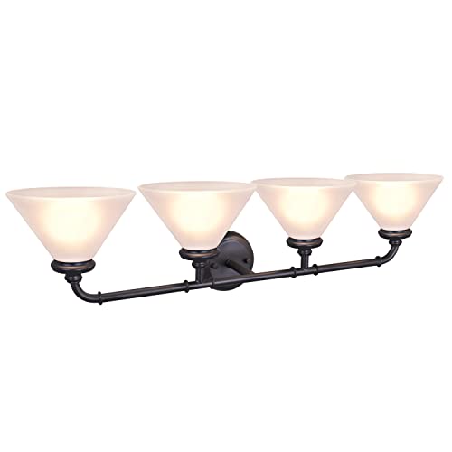 Image of Aspen Creative 62148, Four Metal Bathroom Light Fixture, 6-1 /2 inch Wide, Transitional Design in Oil Rubbed Bronze with Frosted Glass Shade Vanity WALL