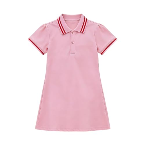 Girls Solid Color Polo Dress Lapel Short Sleeve Cotton School Uniform Dresses Slim Fit Outdoor Sports Dress