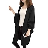 [Ｍｉｎｅｓａｍ] ロング カーディガン レディース ニット カーディガン ゆったり ノーカラー アウター ポケット付き 無地 きれいめ 春秋冬 (ブラック,Free)