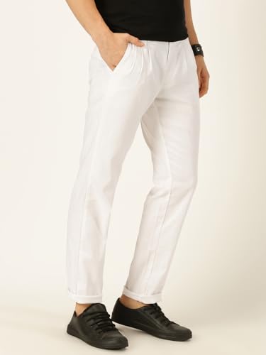 Image of Thomas Scott Men's | Solid | Breathable Fabric | 4 Pockets | Casual | Mid Rise | Regular Fit | Cotton Linen | Button Clouser | Chino Trouser | Pants