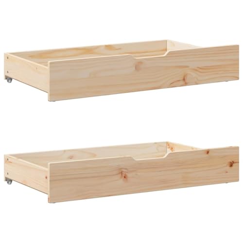 vidaXL Bettschubladen 2 STK., Bettkasten Holz Aufbewahrung mit Rollen, Bett Schublade Bettauszug, Bettschubkasten Schubkasten, Massivholz Kiefer