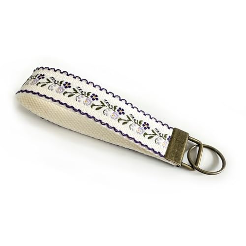 CELOKIY Embroidered Fabric Wristlet Keychain, Vintage Floral Wrist Key Chain