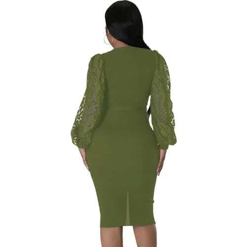 Image of BOGURST Semi Formal Church Dresses for Women Bishop Sleeve Sexy V Neck Bodycon Midi Dresses