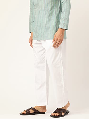 Men's White Cotton Elastic Waist Indian Pajama Pants | Loose Fitting | Sleepwear | Summer Pants |4